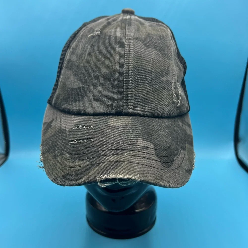 C.C Black Camo Criss Cross Ponytail Woman Hat